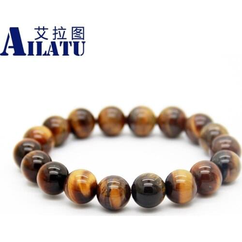 Ailatu Wholesale Free Shipping 10mm Natural Stone Bracelet, Natural Tiger Eye Round Beads bracelets