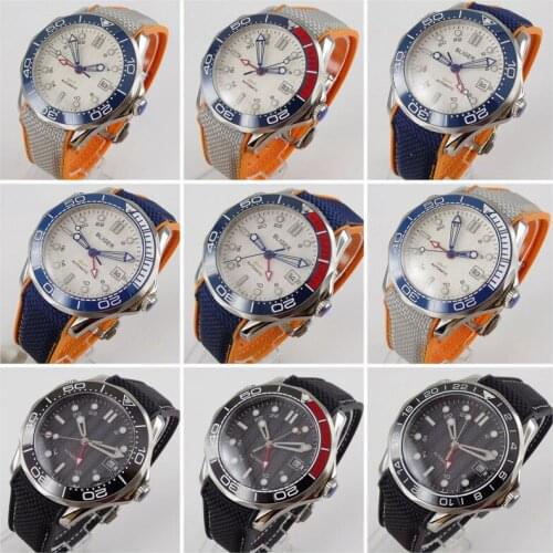 No logo GMT hand 41mm Automatic Mens Watch Date sapphire glass rubber strap ceramic bezel luminous hands marks Bliger clock