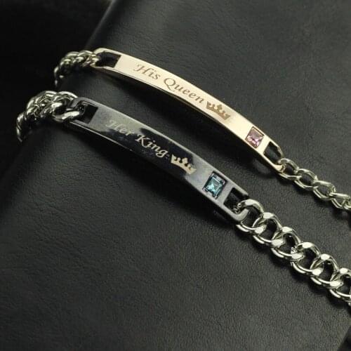 1PC Stainless Steel Lover Couples her Beast& His Beauty Bangles Her King His Queen Bracelets Men Women Jewelry Valentines Day
