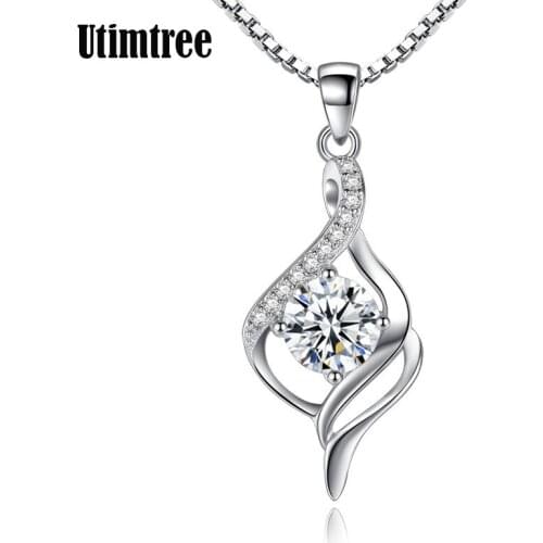 Utimtree Necklaces Pendants Womens Jewelry Silver Box Chain Wedding Statement Necklace with Cubic Zirconia Collares Accessory