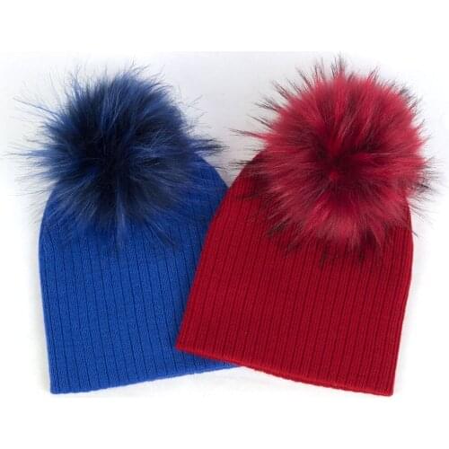 Toddler Infant Knitted Ribbed Skullies Beanies Stripe Thicken Warm Hats With Pom Pom Lovely Newborn Baby Unisex Solid Color Caps