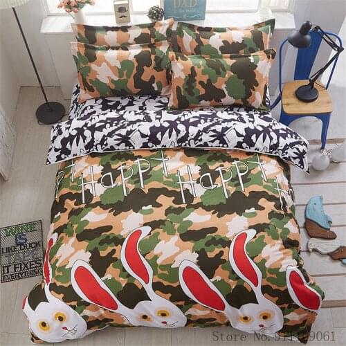 Home Textile Camouflage Bunny Pattern Duvet Cover Pillowcase Bed Sheet Bedding Sets Children and Adult King Twin Size Bedclothes