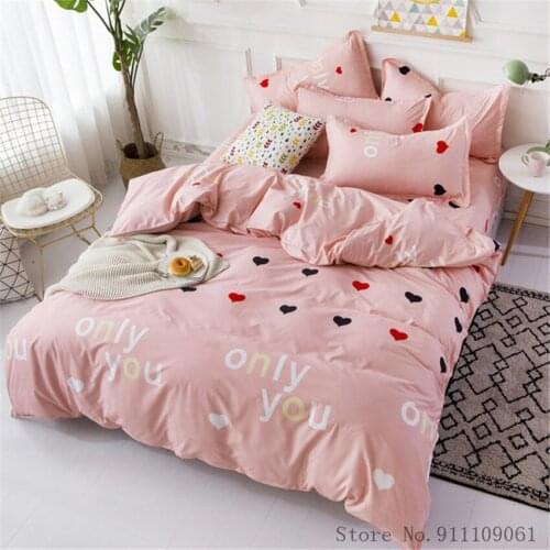 Home Textile Red Heart Pattern Bedding Set Duvet Cover Flat Sheet Pillowcase Children and Adult Twin King Size Bedclothes 3/4Pcs