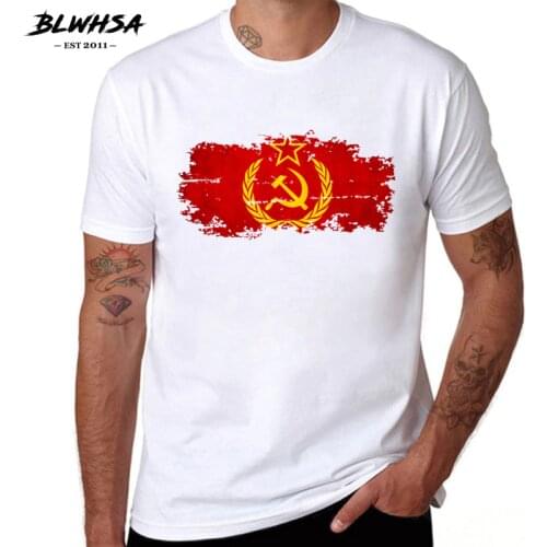 BLWHSA Soviet Union Flag Printing T shirt Men Fashion Short Sleeve Summer T-shirts Funny CCCP Flag Brand Men Clothing