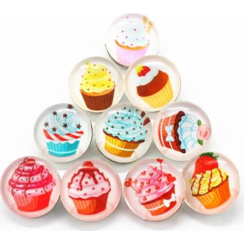 Hot selling 12pcs/lot glass ice cream snap buttons 18mm leather clasp snap button Bangles snap bracelet jewelry