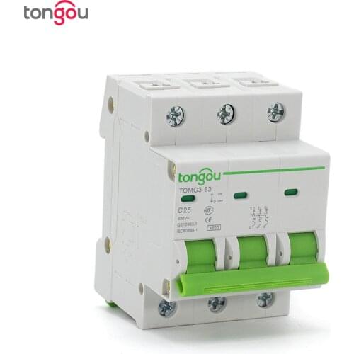 3 Pole 25A MCB Miniature Circuit Breaker 4.5KA C Type AC 110V/230V/400V With CE Certificate TOMG3-63