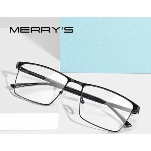 MERRYS Men Classic Titanium Alloy Glasses Frame Business Style Male Square Ultralight Eye Prescription Eyeglasses S2057