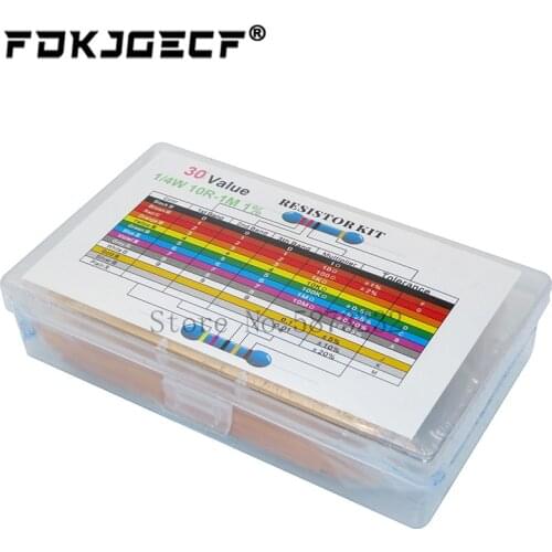 600PCS/LOT 1/4W Metal Film Resistor Kit 1% Resistor Assorted Kit Set 10 -1M Ohm hm Resistance Pack 30 Values each 20 pcs
