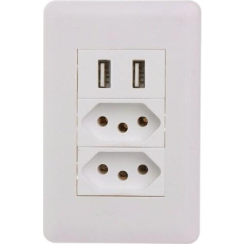 Wall Power Brazil Socket 15A Brasil Standard Double Soquete 5V 2100mA Dual USB Charger Port 115mm*75mm AC 110~250V
