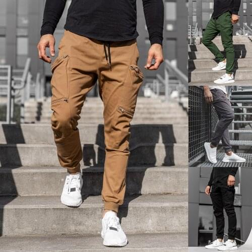 New Mens Fashion Lace-up Pants Multi-pocket Cargo Slacks Mens Pants
