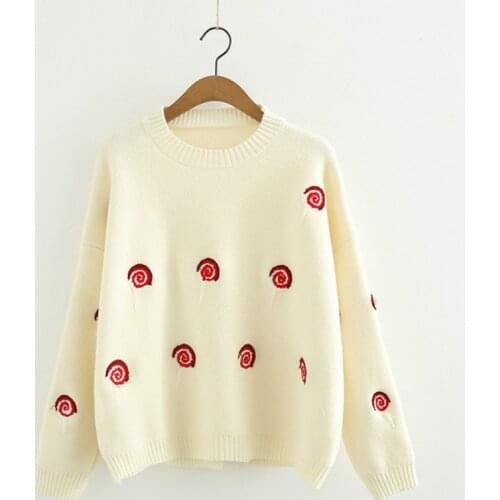 Autumn Winter Loose Pullover Women Lollipop Embroidery Knitted Sweater Female Long Sleeve Round Collar Sweet Casual Tops H9465