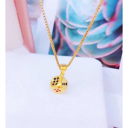 Square Gambling Luck & Dice Pendant Mate Surface Necklace For Women Men Couple Choker Jewelry Never Fade