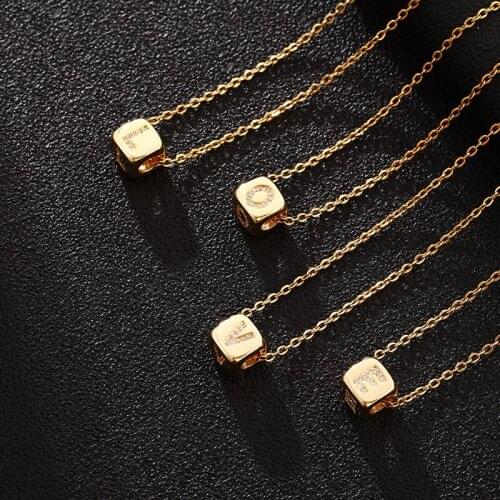 3D Square Initial Necklace For Women Choker Chain Pendant Necklace Wedding Jewelry Stainless Steel Unique Charms Bijoux Femme