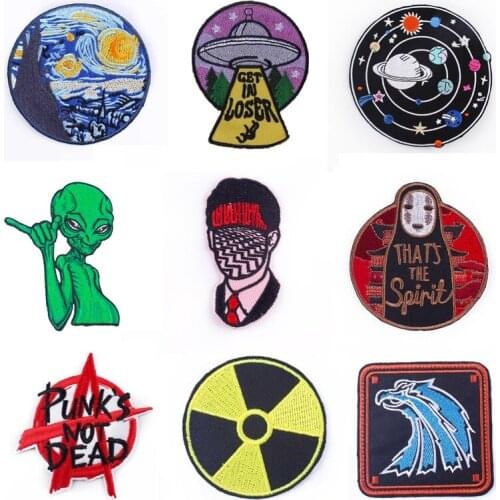 Van Gogh Patch Iron On Patches For Clothes Space Alien Clothing Stickers Stripes On Clothes Embroidered Patches For Clothing