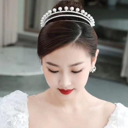 Simple fashion Rhinestone Pearl crown headband gorgeous crown and crown wedding jewelry bride hair jewelry accessories 2021