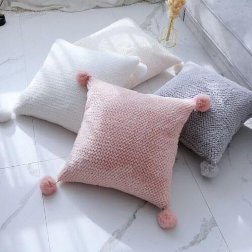 Fuzzy faux fur cushion cover solid color short plush throw pillow cover for backrest pillow case with hair balls
