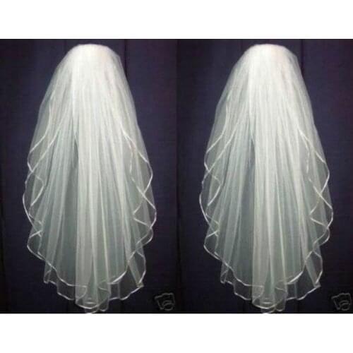 Hot Sale New White or Ivory Wedding Veil Elbow Length Satin Ribbon Edge Comb With Bridals Veils
