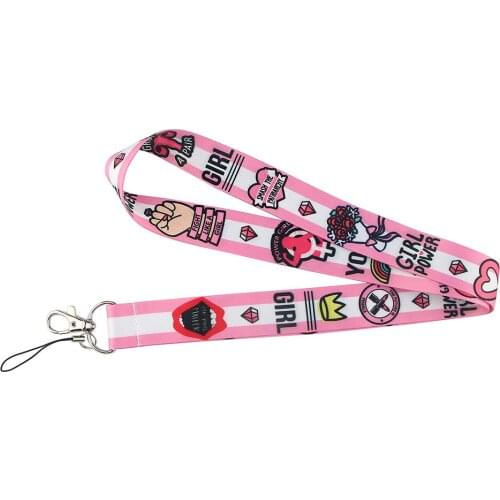 Ransitute R1133 Pink Feminism Girl Power Creative Badge ID Lanyards Mobile Phone Rope Key Lanyard Neck Straps Accessories