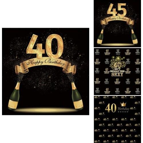Happy 40th Birthday Backdrop Champagne Golden Celebration Backgrounds Family Party Decor Photo Booth Studio Photography Prop