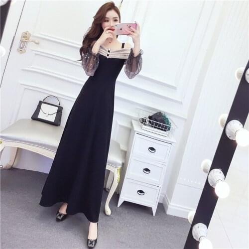 Spring Autumn fashion temperament condole belt net gauze bare shoulder dress skirt receives waist dress tide elegant party dress