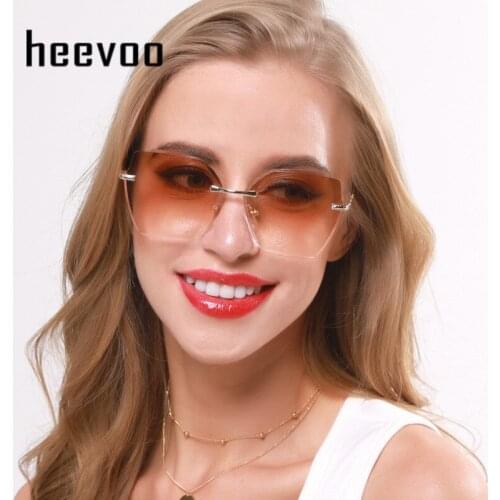 New Rimless Cat Eye Sunglasses Women Gradient Luxury Square Sun Glasses Female Fashion Eyeglasses Brand Designer Oversize Shades