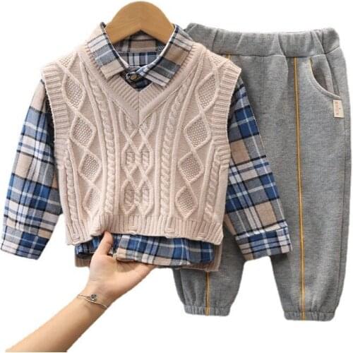 Spring Baby Boys Clothes Children Cotton Vest Plaid Shirt Pants 3Pcs/Sets Autumn Toddler Casual Costume Kids Fashion Tracksuits