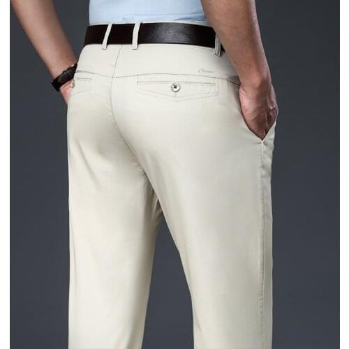 Spring/Summer 2021 New Twill Stretch Suit Pants MenS Thin High-Waist Loose Straight-Leg Casual Pants Male Slim Brand Trousers