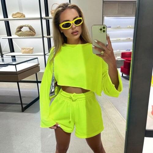 Women Loose Shirt Tops Casual Sweatshirt Pullovers & Drawstring Shorts Sportswear Outfit Solid Two Pieces Set Tracksuit