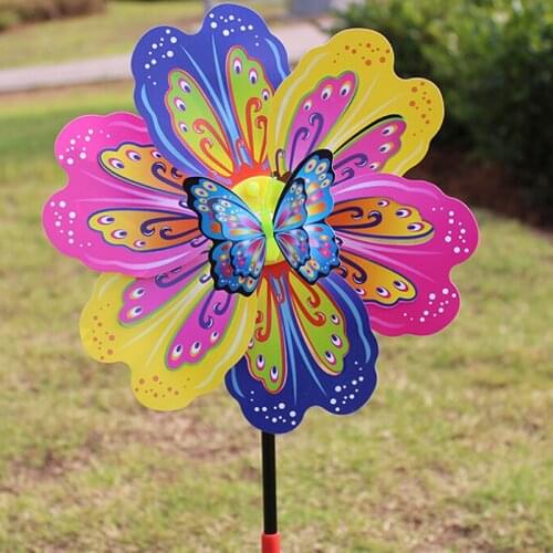 1Pcs 3D Butterfly Flower Windmill Multicolor Butterfly Flower Windmill Colourful Wind Spinner Garden Yard Decoration Kids Toy