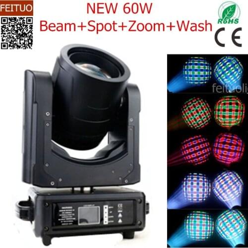 1PCS Strongest quality XY-Axis Rotation LED Stage Light 60W Moving Head Spot Beam Wash 3IN1 Gobos Disco Moving Head Lighting