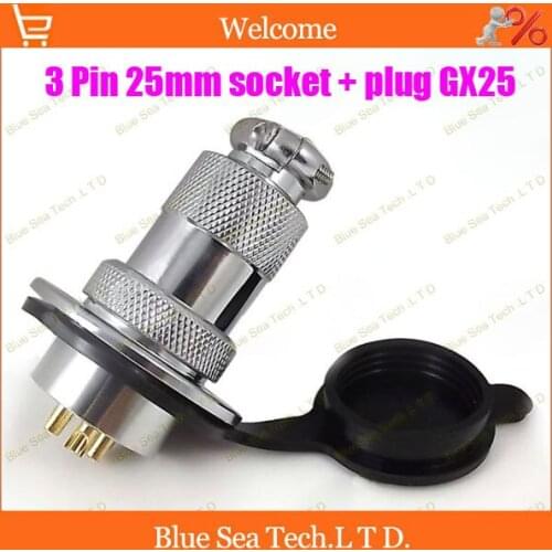 3 Pin 25mm Male&Female Aviation plug Connector kit GX25 Socket+Plug+WaterProof Cap,Aviation plug interface ,circular connector
