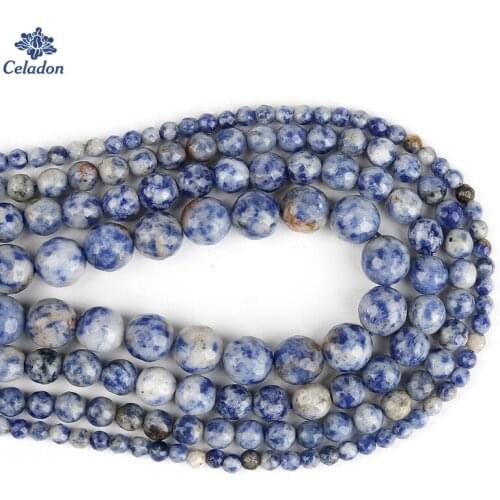 4 6 8 10mm Faceted Round Ball Natural Stone Beads for Jewelry Making DIY Necklace Bracelet Earring Findings White Dot Sodalite