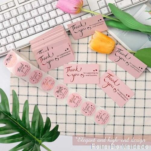 50Pcs Pink Thank You for Supporting My Small Business Card Thanks Greeting Card Appreciation Cardstock for Sellers Gift