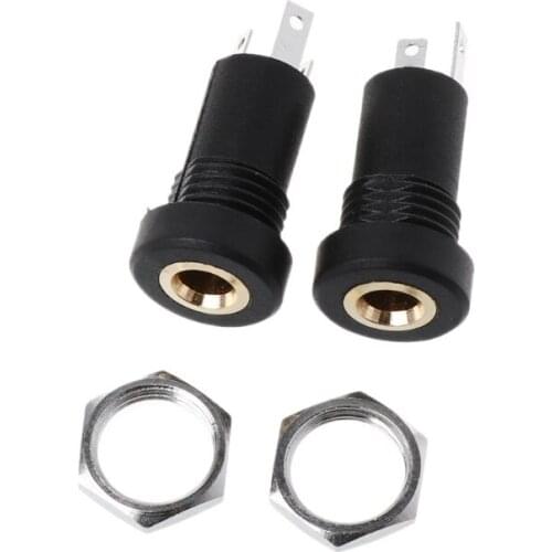 63HA 2X 3.5MM Jack Socket 3 Black Stereo Solder Panel Mount Gold With Nuts