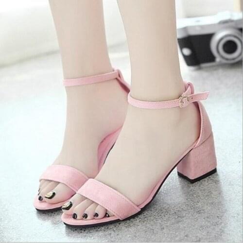Female Mid Heel Shoes Wild Elegant Mature Korean 2020 Summer New Open Toe A Word Buckle Extra Large Womens Square Heel Sandals