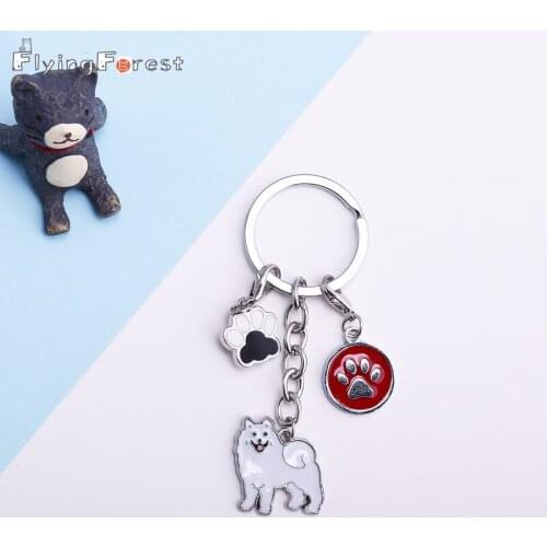 Keychain Cute Keychain Samoyed Key Chain Alloy Metal Pendant Bag Charm Pet Dogs Key Ring Women Jewelry Dog Lovers Fashion Gift