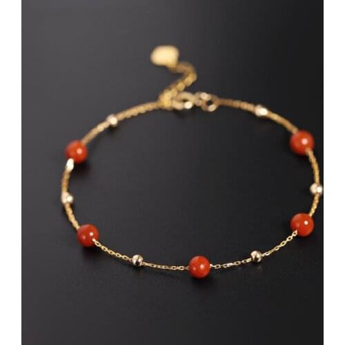 DMBS491 Gypsophila Persimmon South Red Agate Bracelet Female Day Genuine Gemstones Yellow 18K Gold For Girlfriend