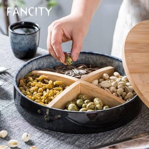 FANCITY New Years candy box fruit plate Nordic ceramic light luxury nut plate snack plate simple coffee table dried fruit