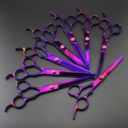 Pruple 6 / 7 inch Pet grooming bent hair scissors pet Thinning dog grooming shears Cutting barber tools hairdressing scissors