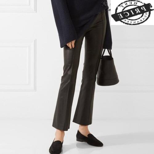 Quality 100% High Sheepskin Leather Pants Women Korean Flare Pants Spring Autumn Womens Trousers 2021 Femme Pantalon a1