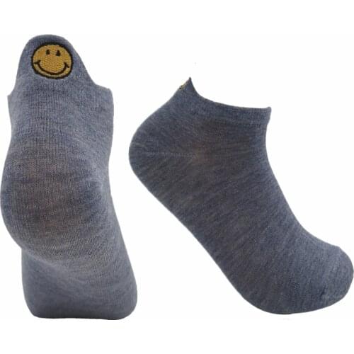 Kingano Women Cotton Blue Socks Female Casual Boat 3D Cartoon Harajuku Smile Face Cute Invisiable Funny Girl Ankle Socks Gift