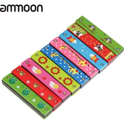Top Sale Harmonica 16 Holes Kids Musical Instrument Educational Toy Wooden Cover Colorful Free Reed Wind Instrument
