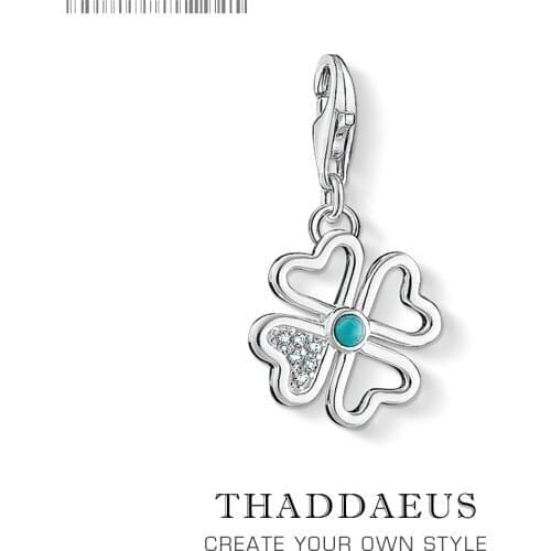 925 Sterling Silver Blue Stone Lady Fashion FOUR-LEAF CLOVER Pendant Charm Lucky Jewelry New Girls Women Jewelry Fit Bracelet