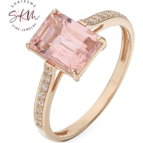 SKM Trendy Morganite rings for women 14k 18k rose gold Engagement wedding rings designer Luxury Fine Jewelry
