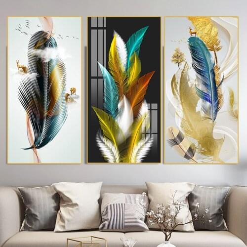 Large 5D Diy Daimond Painting Nordic Golden Plant Leaf Feather 3D Diamond Mosaic Kit Full Rhinestone Embroidery Diamant N1553