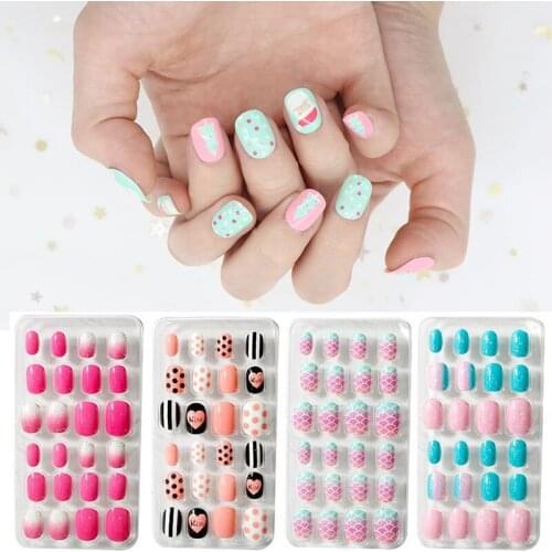 24/48/72Pcs Children Fake Nail Tips Decor Press on False Nails with Designs Set Artificial Fake Nails Tips Manicure Fake Nails