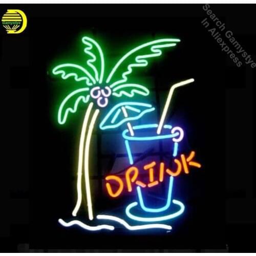 17"x14 Palm Tree Drink Custom Handmade Real Glass Neon Signs Beer Bar Light custom LOGO neon lights Art Lamps vintage neon signs