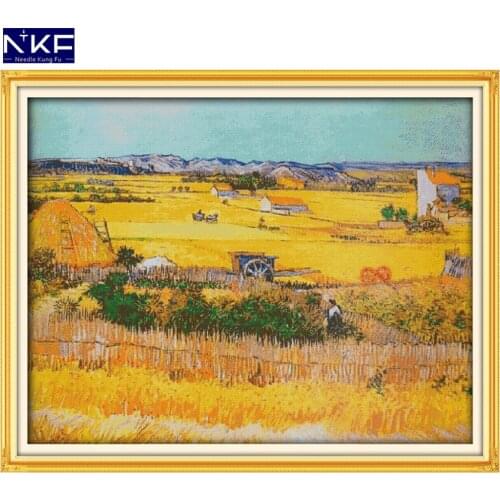 NKF A Good Harvest of Wheat Stamped Cross Stitch Pattern DIY Kits Needlework Embroidery Set Chinese Cross Stitch for Home Decor
