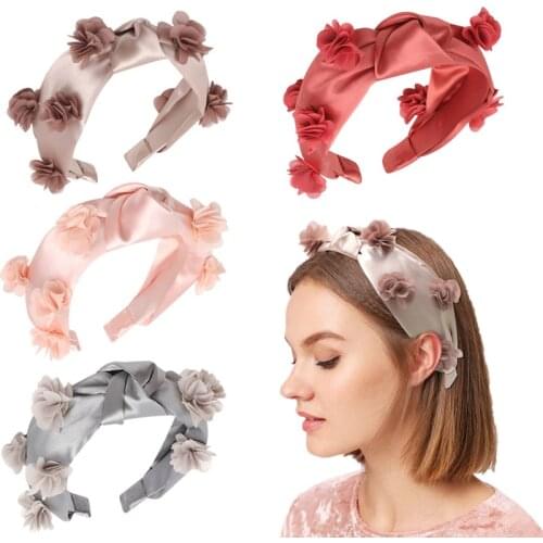 Cross Knotted Headbands for Women Wide Solid Silk Flower Hairband Bezel Girls Hair Hoop Bands 2021 Fashion Hair Accessories