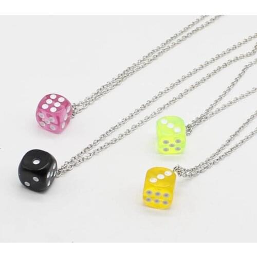 Fun 3D Dice Pendant Necklace Tassel Casino Lucky Necklace Unisex Candy Color Personality Fun Jewelry Gift